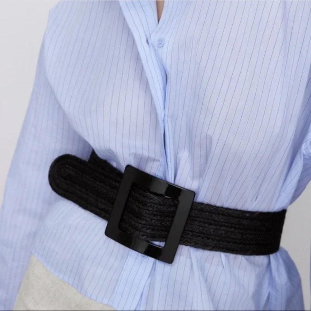 Zara Black Braided Belt with Square Buckle